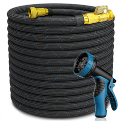 GVDV 100 Ft Garden Hose - Durable Fabric Skin Water Hose with 10-Way Spray Nozzle, Explosion-Proof, Perfect for Commercial & Residential