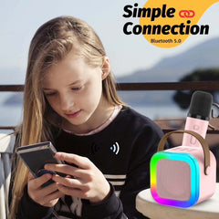 Seenda Mini Karaoke Machine for Kids, Colorful LED Portable Bluetooth Speaker with 2 Wireless Mics,4-12 Years Old Kids Christmas Birthday Gift