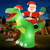 GVDV Christmas Inflatables Decorations 8FT Santa Riding Dinosaur Christmas Blow Up Yard Decoration