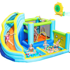 GVDV 12FT Inflatable Bounce House with Water Slide, Ball Shooting, Climbing Wall, Splash Pool & 450W Air Blower for Kids Outdoor Fun