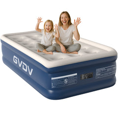 GVDV 18" Twin Air Mattress with Built-in Pump, Raised Inflatable Air Bed for Guests & Home, Comfortable Blow-up Mattress, Upgraded 4-Chamber Design, Supports up to 560 lbs