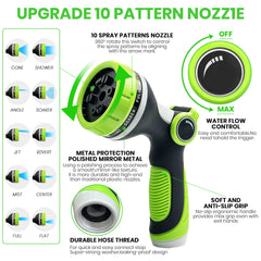 GVDV Garden Hose, 3/4" x 50ft Water Hose with 10 Function Spray Nozzle, Leakproof, Light Weight, 375Psi