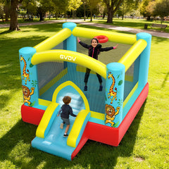 GVDV 9FT Inflatable Bounce House with Slide & 350W Blower, Jumping Castle Bouncer for 3 Kids, Indoor and Outdoor Use