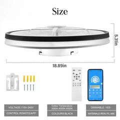 18" Modern Ceiling Fan with Lights, Remote & App Control - Dimmable, Low Profile Design, Stepless Color Temperature Change, 6 Speeds - White