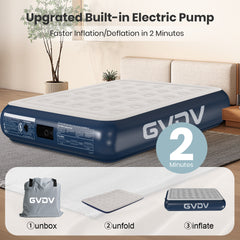GVDV 16" Queen Air Mattress with Built-in Pump, Raised Inflatable Bed for Home & Guests, Quiet Surface Blow-up Mattress, Portable Air Bed, Colchón Inflable, Supports up to 660 lbs