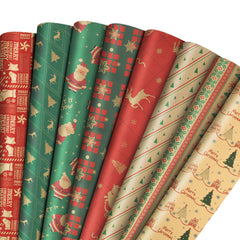 Christmas Wrapping Paper(8 Pcs Paper+4 Pcs Rope) , Ultra Thick Kraft Paper, Ideal for Packaging Christmas Birthday Gifts Presents Decor Craft Supplies, 50 x 70cm(Paper&Rope is in a package)