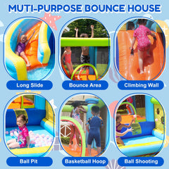 GVDV 12FT Inflatable Bounce House with Water Slide, Ball Shooting, Climbing Wall, Splash Pool & 450W Air Blower for Kids Outdoor Fun