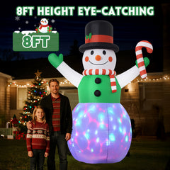 GVDV 8 Ft Lighted Christmas Inflatable Snowman with Rotating LED Lights, Christmas Blow Up Yard Decoration for Holiday, Party, Christmas