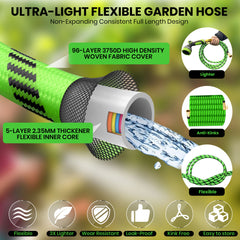 GVDV Garden Hose, 3/4" x 50ft Water Hose with 10 Function Spray Nozzle, Leakproof, Light Weight, 375Psi