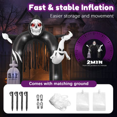 GVDV 10 FT Halloween Inflatables Archway, Halloween Archway Inflatables Ghost, Blow Up Yard Decorations with Ghost and Build-in LEDs