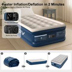 GVDV 18" Twin Air Mattress with Built-in Pump, Raised Inflatable Air Bed for Guests & Home, Comfortable Blow-up Mattress, Upgraded 4-Chamber Design, Supports up to 560 lbs