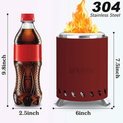 7.5" Tabletop Fire Pit - Smokeless & Portable Mini Fire Bowl, Dual Fuel, 304 Stainless Steel with Carry Bag for Outdoor (Red)