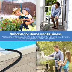 GVDV 100 Ft Garden Hose - Durable Fabric Skin Water Hose with 10-Way Spray Nozzle, Explosion-Proof, Perfect for Commercial & Residential