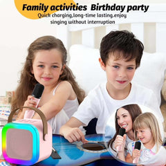 Seenda Mini Karaoke Machine for Kids, Colorful LED Portable Bluetooth Speaker with 2 Wireless Mics,4-12 Years Old Kids Christmas Birthday Gift