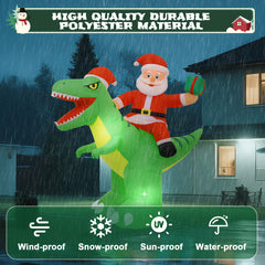 GVDV Christmas Inflatables Decorations 8FT Santa Riding Dinosaur Christmas Blow Up Yard Decoration