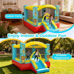GVDV 9FT Inflatable Bounce House with Slide & 350W Blower, Jumping Castle Bouncer for 3 Kids, Indoor and Outdoor Use