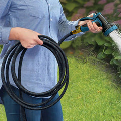 GVDV 100 Ft Garden Hose - Durable Fabric Skin Water Hose with 10-Way Spray Nozzle, Explosion-Proof, Perfect for Commercial & Residential