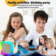 Mini Karaoke Machine for Kids, Colorful LED Portable Bluetooth Speaker with 2 Wireless Mics,4-12 Years Old Kids Christmas Birthday Gift