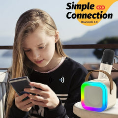 Mini Karaoke Machine for Kids, Colorful LED Portable Bluetooth Speaker with 2 Wireless Mics,4-12 Years Old Kids Christmas Birthday Gift