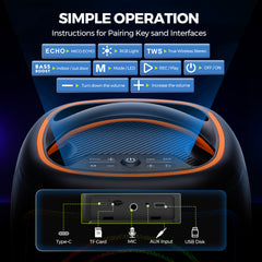 Seenda Karaoke Machine with 2 Wireless Microphones, Bluetooth, Double 6.5" & 1.5" Tweeter Speakers, IPX5 Waterproof, and RGB Lights – Portable PA System for Indoor & Outdoor Parties