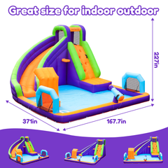 GVDV 12FT Inflatable Bounce House Water Slide , Wet/Dry Play, Jump, Climb, Slide & Ball Pit, 450W Air Blower – Perfect for Backyard Fun and Birthday Parties