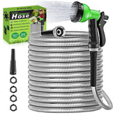 GVDV Garden Hose, 75ft Metal Water Hose with Multi-Function Spray Nozzle, Kink Free, Leak Proof, 550PSI