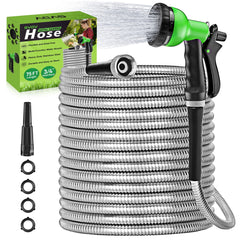 GVDV Garden Hose, 75ft Metal Water Hose with Multi-Function Spray Nozzle, Kink Free, Leak Proof, 550PSI