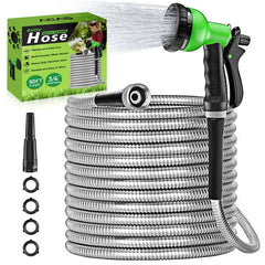 GVDV Metal Garden Hose, 3/4 inch x 50ft Water Hose with Spray Nozzle, Leak Proof, Tangle Free, 550PSI