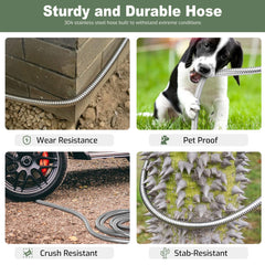 GVDV Metal Garden Hose, 3/4 inch x 50ft Water Hose with Spray Nozzle, Leak Proof, Tangle Free, 550PSI