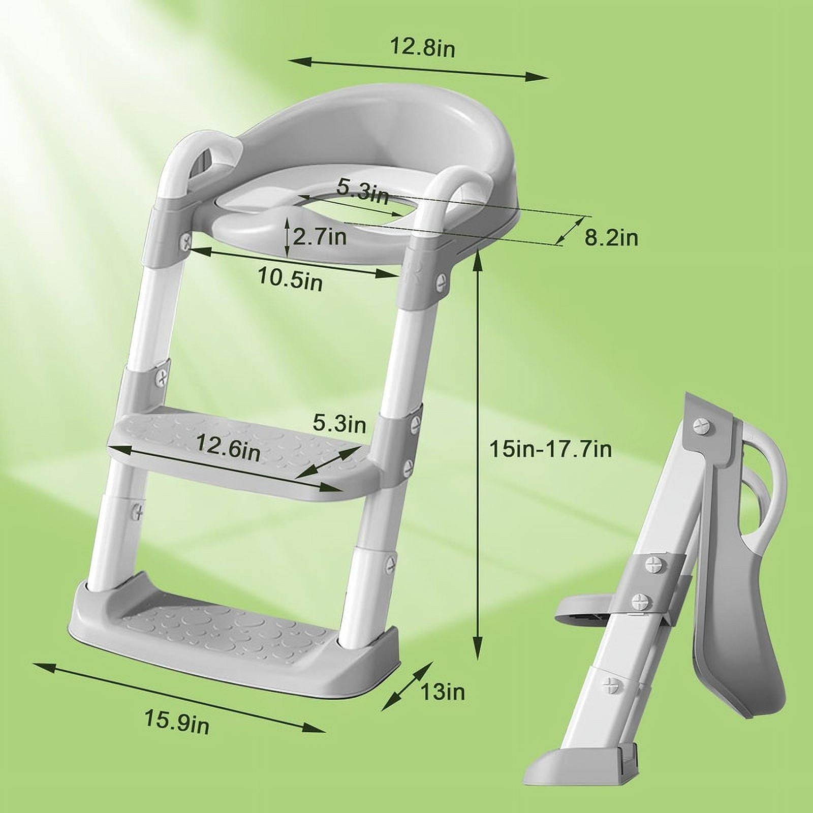 HadinEEon Baby Potty Training Seat, Foldable Potty Toilet Seat with Ladders for Kids Toddlers (Gray)