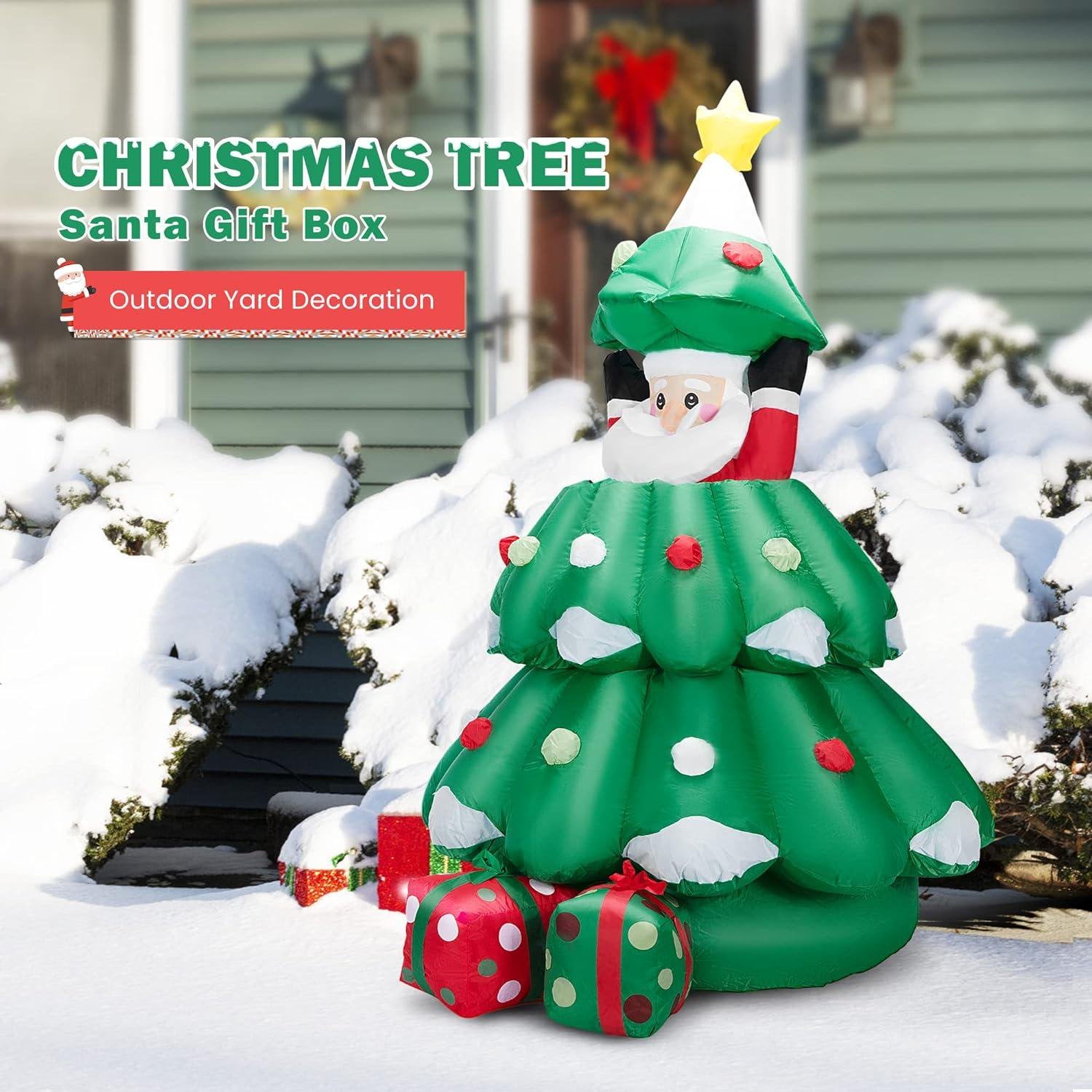 6 ft Inflatable LED Lighted Christmas Tree with Pop up Santa Blow up Outdoor Yard Decoration