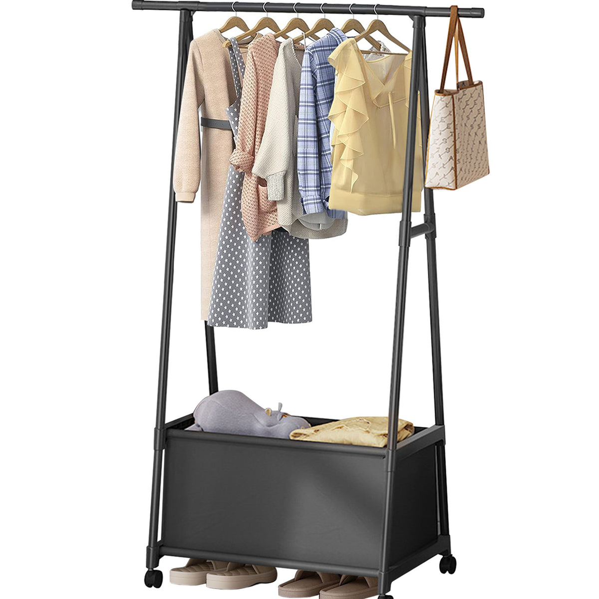 Clothes Rack, Triangle Garment Rack, Clothes Storage Organizer on Wheels, Portable Laundry Coat Rack, Closet Rack for Hanging Clothes, Clothing Rack for Home Office Dorm Black