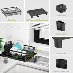 Dish Drying Rack, Dish Rack,Dish Racks for Kitchen Counter,Dish Drainer with Removable Utensil Holder,Dish Drying Rack with Drainboard and Swivel Spout(Black)