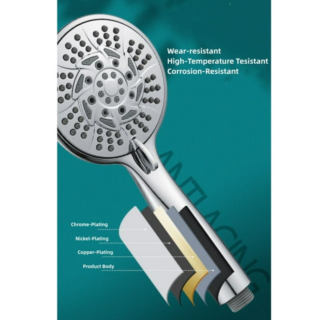 Shower Head,HadinEEon Handheld Shower Head,10-Setting Showerhead with Hose,Bracket,Chrome