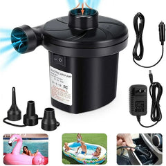 Electric Air Pump Air Mattress Portable Pump for Inflatables Couch, Pool Floats, Blow up Pool Raft Bed Boat Toy, Quick-Fill Inflator/Deflator with 3 Nozzles, 110V AC/12V DC, Black