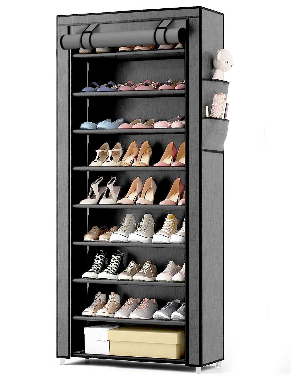 10 Tier Shoe Rack with Covers,Large Capacity Stackable Tall Shoe Organizer Storage Shoes and Boots Sturdy Metal Free Standing Shoe Shelf Organizer for Closet Entryway Garage Bedroom