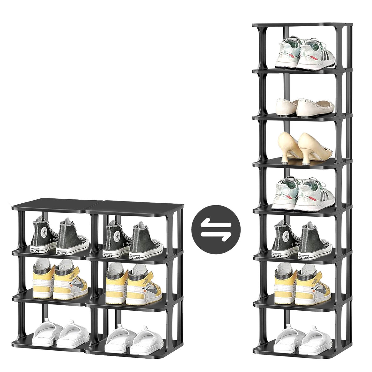 8 Tiers Narrow Vertical Shoe Racks Tall Shoe Rack Organizer for Closet, Furniture Shoe Storage Organizer, Sturdy & Space Saving Shoe Shelf for Entryway, Black