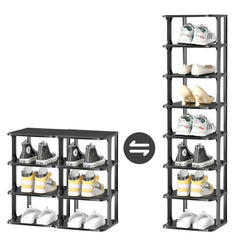 8 Tiers Narrow Vertical Shoe Racks Tall Shoe Rack Organizer for Closet, Furniture Shoe Storage Organizer, Sturdy & Space Saving Shoe Shelf for Entryway, Black