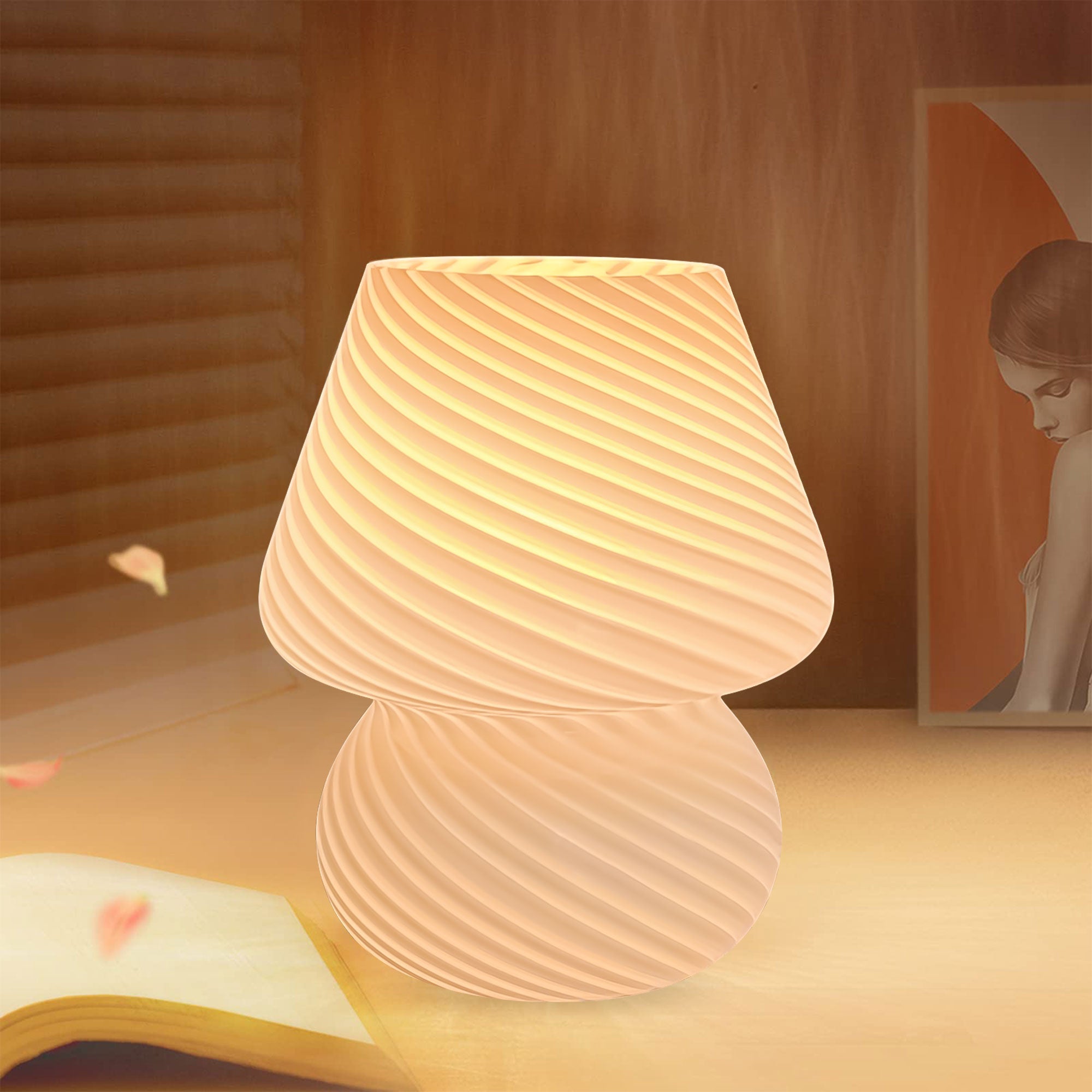 Mushroom Lamp - Murano Style Glass Nightstand Lamp, 3 Color Temperature Dimmable, Fashionable and Easy-to-Use Bedroom Dorm Living Desk Lamp - Ideal Home Decor Gift