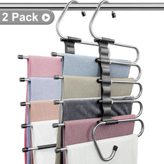 2 Pack Pants Hangers Non Slip Space Saving - Closet Storage Organizer Multiple Layers Multifunctional Closet Hangers, Clothes Hangers for Trousers Scarves Slack