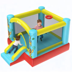 GVDV 9FT Inflatable Bounce House with Slide & 350W Blower, Jumping Castle Bouncer for 3 Kids, Indoor and Outdoor Use