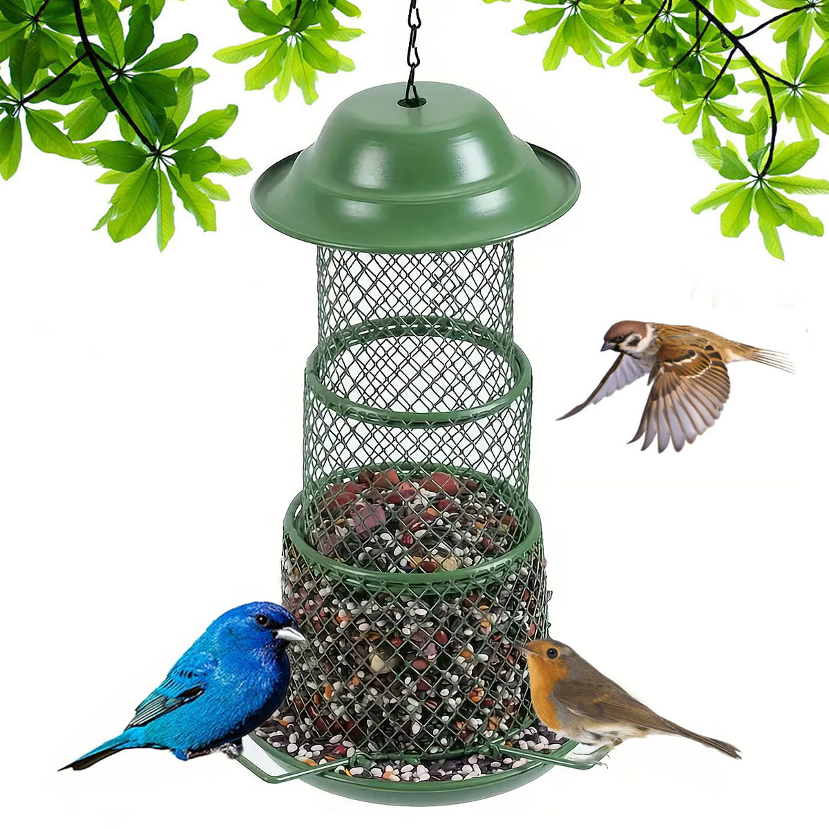 HadinEEon Bird Feeders, Outdoors Hanging Squirrel Proof Bird Feeders, 4 lbs Large Capacity for Cardinal, Finch, Sparrow, Blue Jay