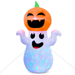 GVDV 5Ft Halloween Inflatable Pumpkin Ghost with 360° Rotating Colorful LED Lights, Cute Indoor / Outdoor Decor for Party, Yard, Lawn