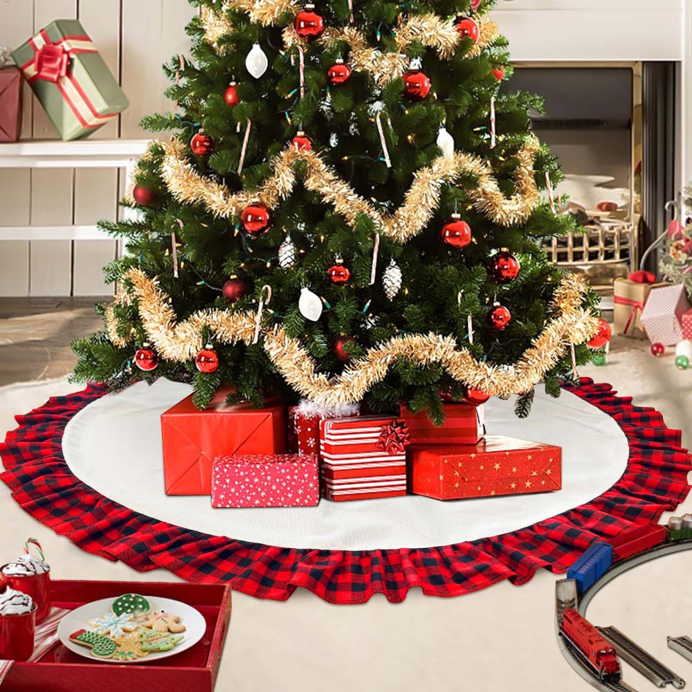 HadinEEon Christmas Tree Skirt, 48 inch, Jute Indoor Christmas Tree Mat for Xmas Decoration (Red & White)