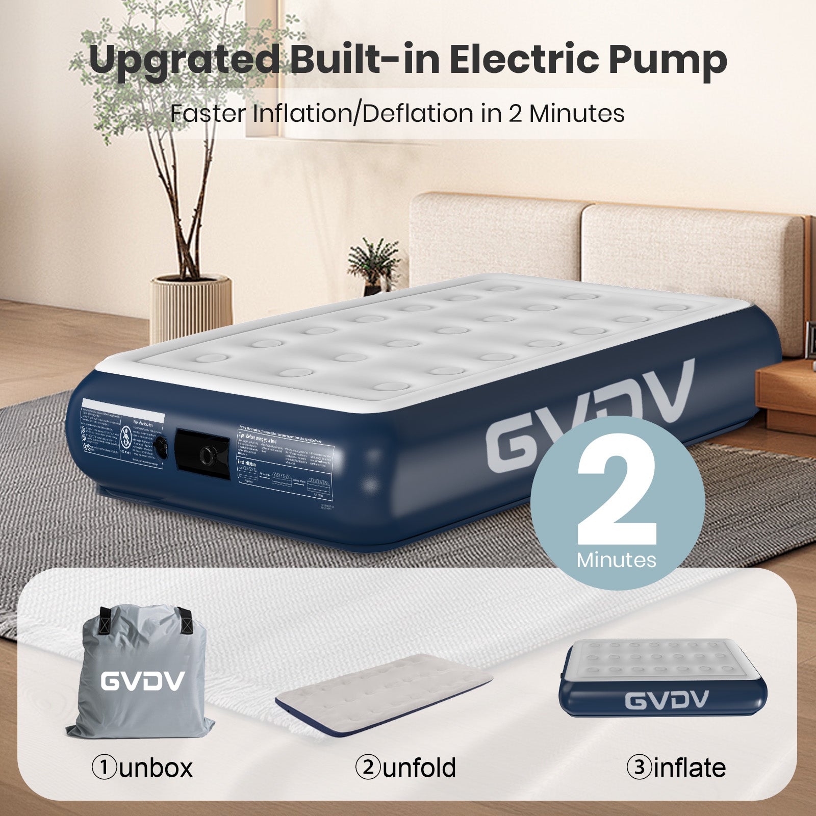 GVDV 16" Twin Air Mattress with Built-in Pump, Raised Inflatable Bed for Home & Guests, Quiet Surface Blow-up Mattress, Portable Air Bed, Colchón Inflable, Supports up to 560 lbs