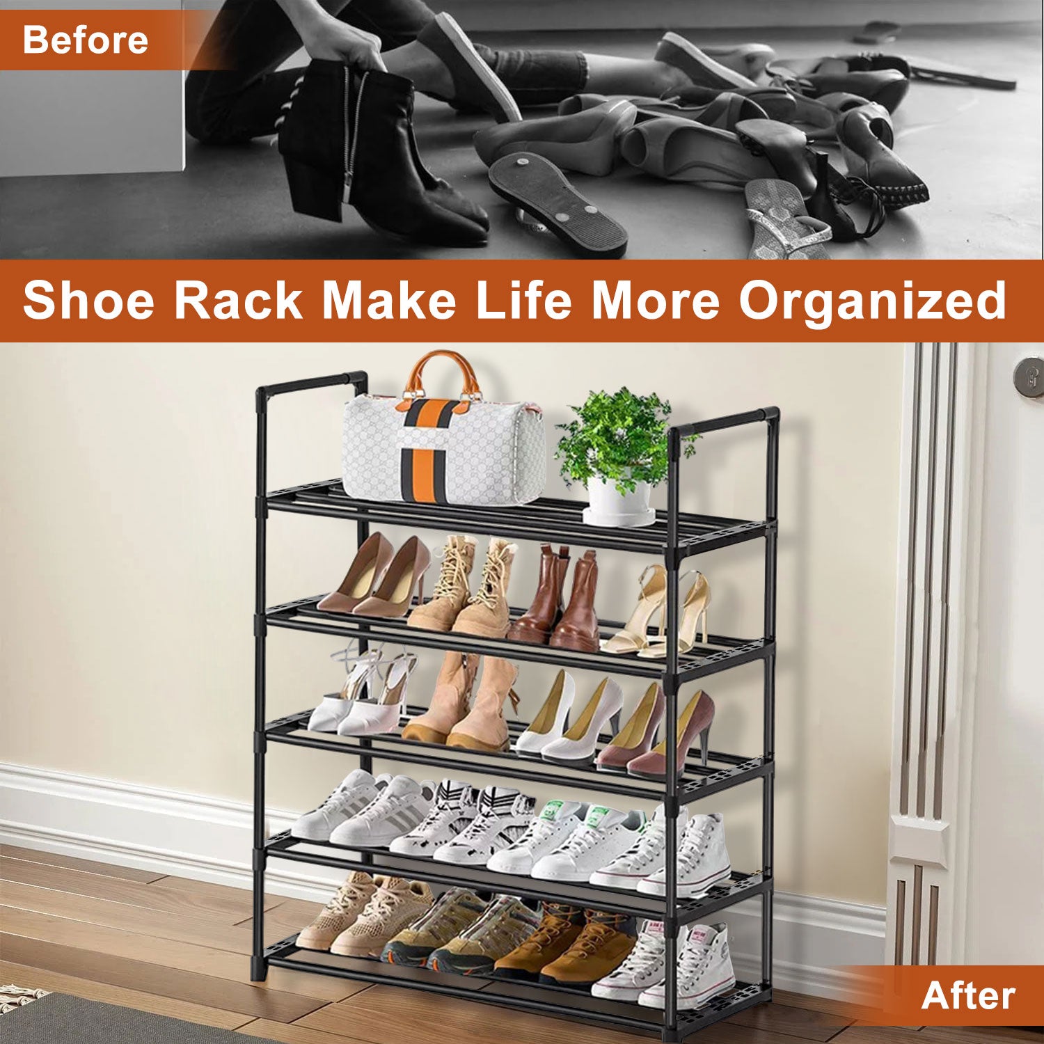 5 Tiers Shoe Rack Tall Shoe Organizer Shoe Storage Vertical Shoe Shelf Large Shoe Rack Organizer Stackable Shoe Racks for Entryway, Closet, Garage, Bedroom,Cloakroom