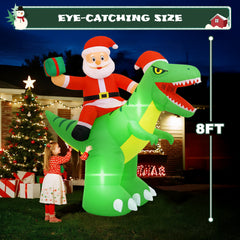 GVDV Christmas Inflatables Decorations 8FT Santa Riding Dinosaur Christmas Blow Up Yard Decoration