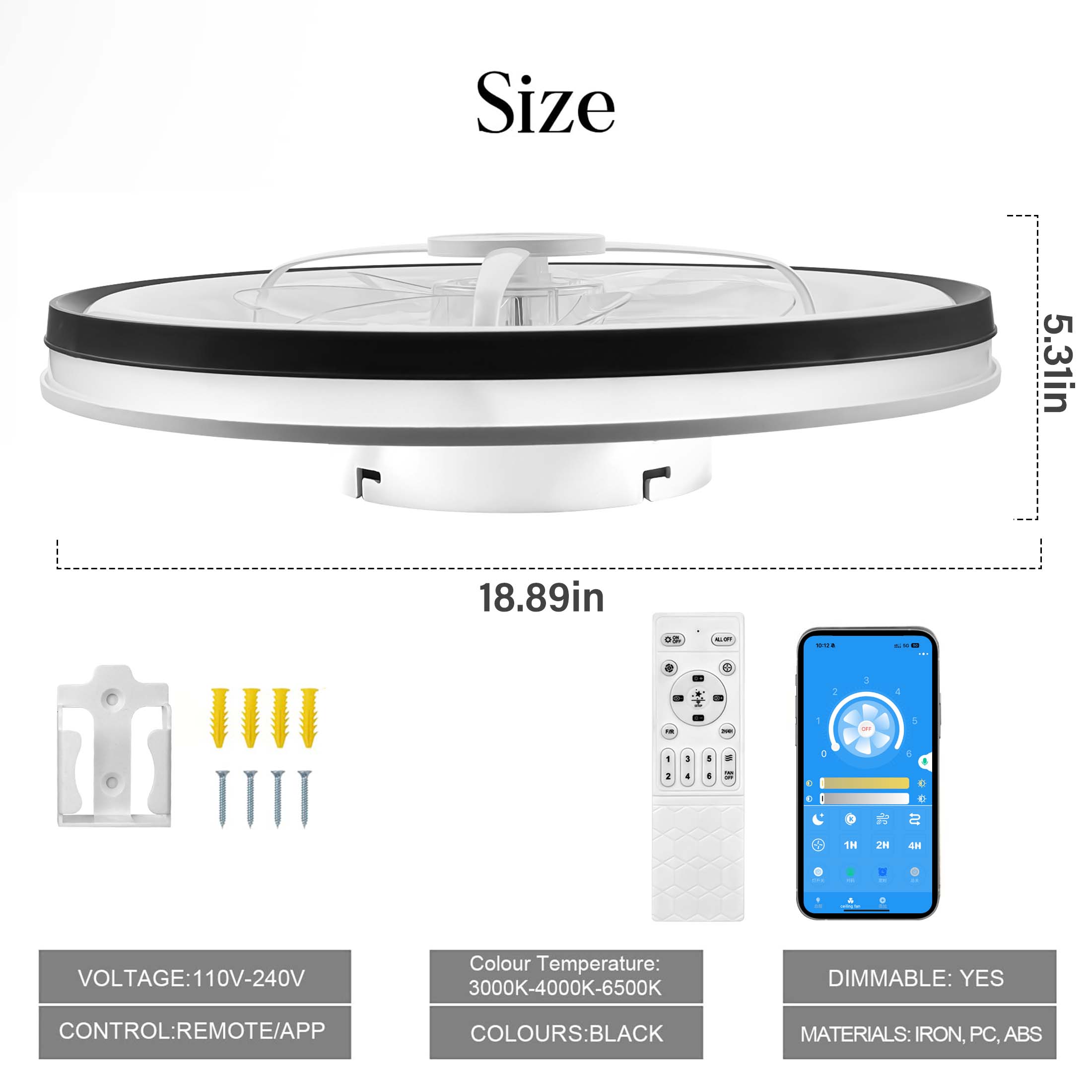 18" Modern Ceiling Fan with Lights, Remote & App Control - Dimmable, Low Profile Design, Stepless Color Temperature Change, 6 Speeds - White