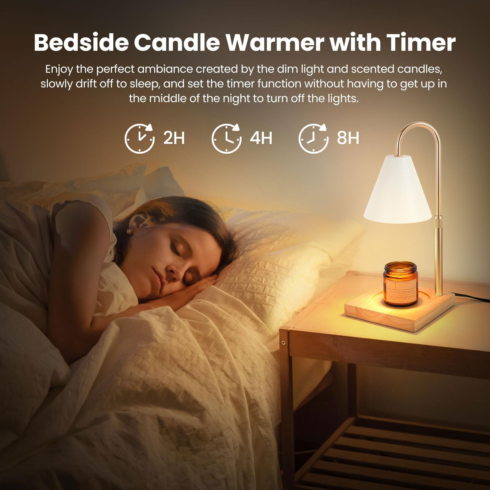 Candle Warmer Lamp with Timer, Dimmable, Adjustable Height - Electric Top Down Melting for All Jar Candles - Home Decor Wax Melter Light in White (Includes 2 Halogen Bulbs)