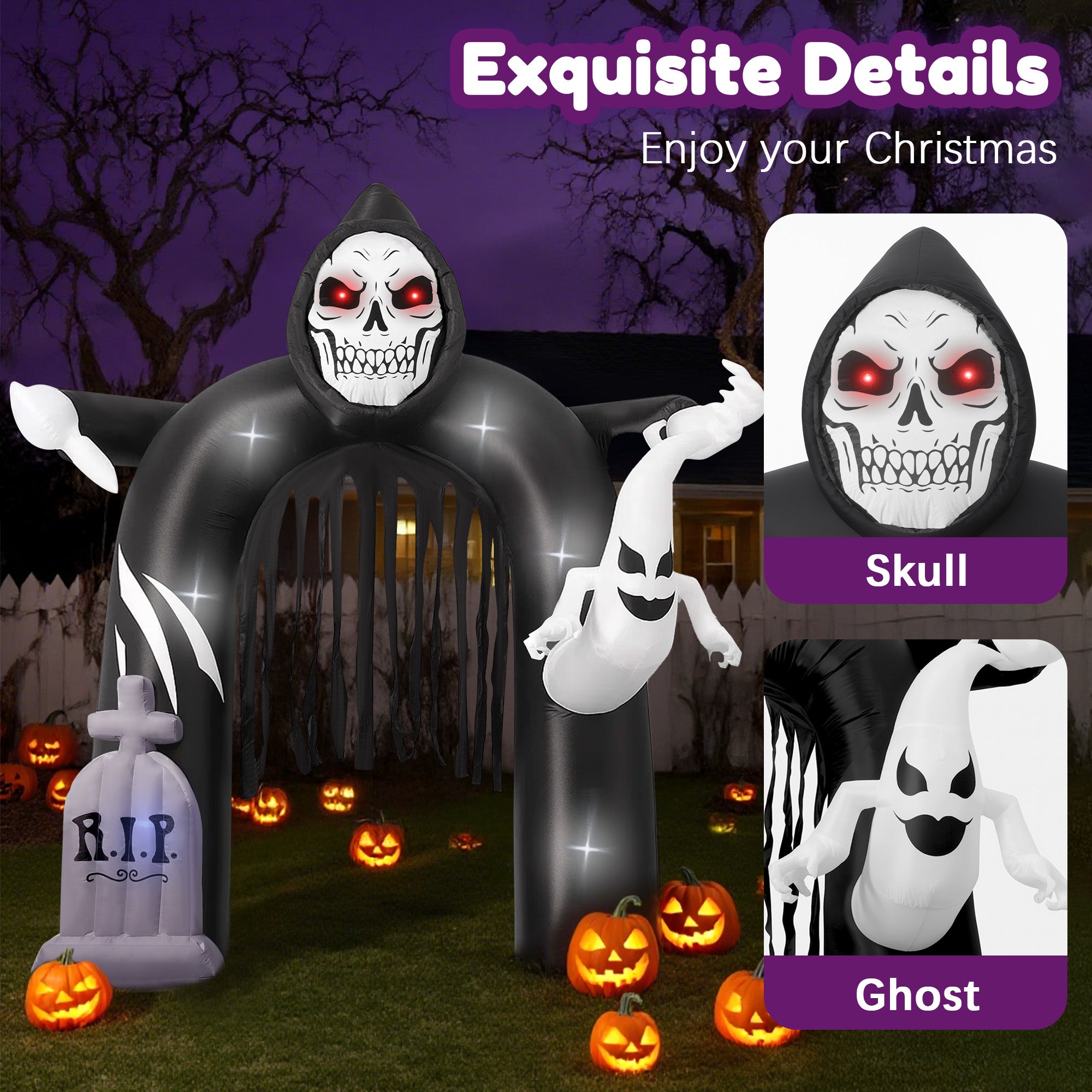 GVDV 10 FT Halloween Inflatables Archway, Halloween Archway Inflatables Ghost, Blow Up Yard Decorations with Ghost and Build-in LEDs